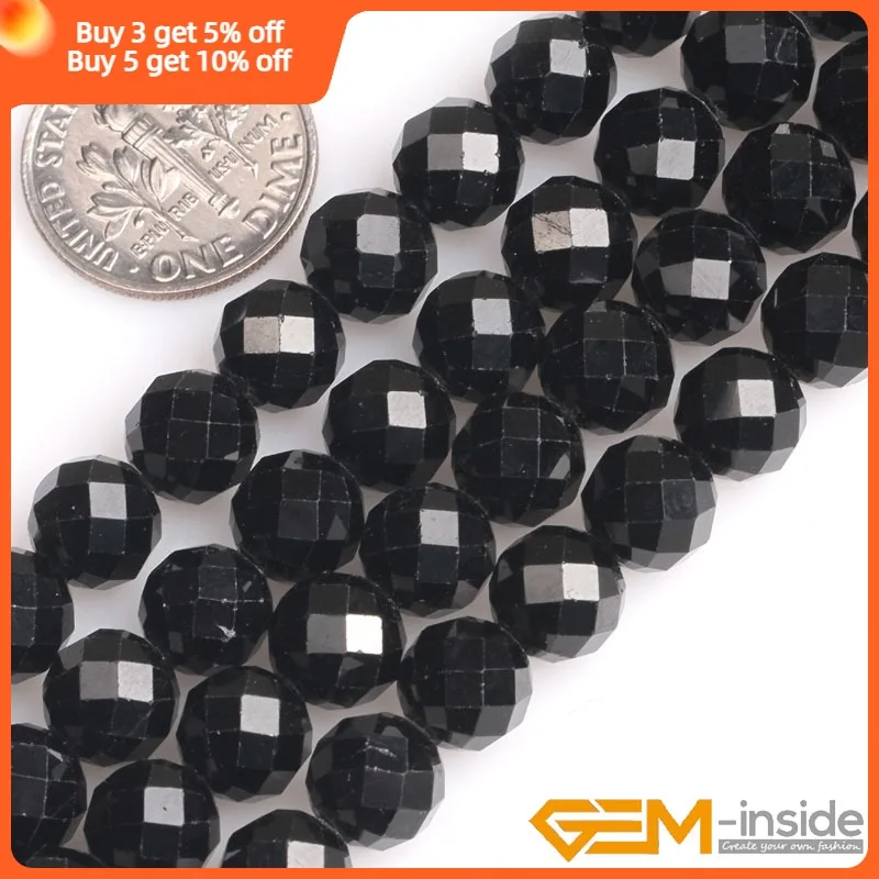 6mm 8mm Natural Black Tourmaline Polygonal Faceted Round Spacer Loose Beads For Jewelry Making DIY 15