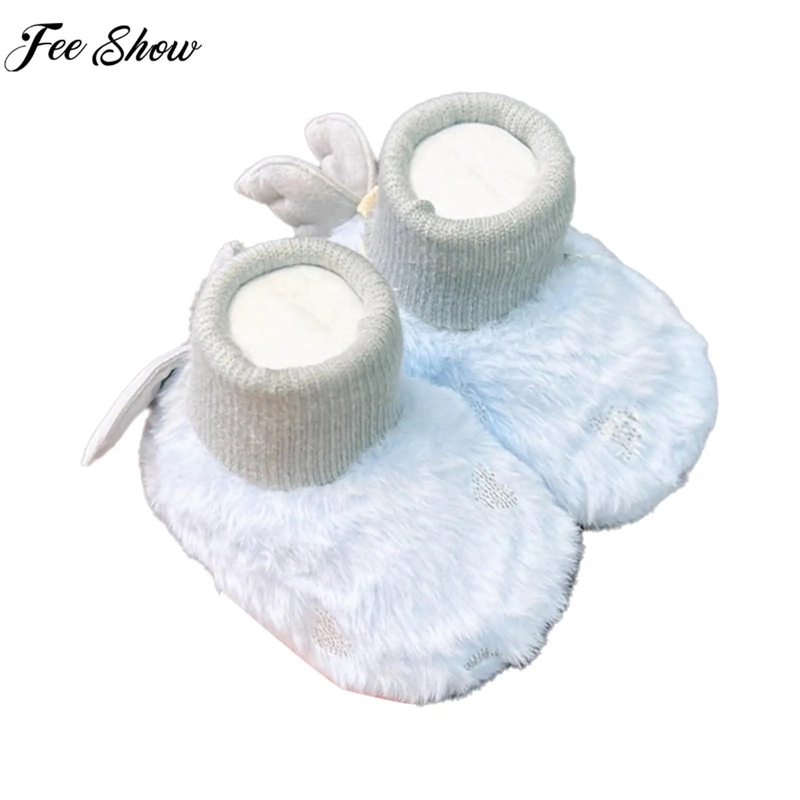 Infant Boys Girls Winter Warmer Fuzzy Thicken Booties Shoes with Cute Wings Decor for Casual Daily Wear Crawling Walking Running