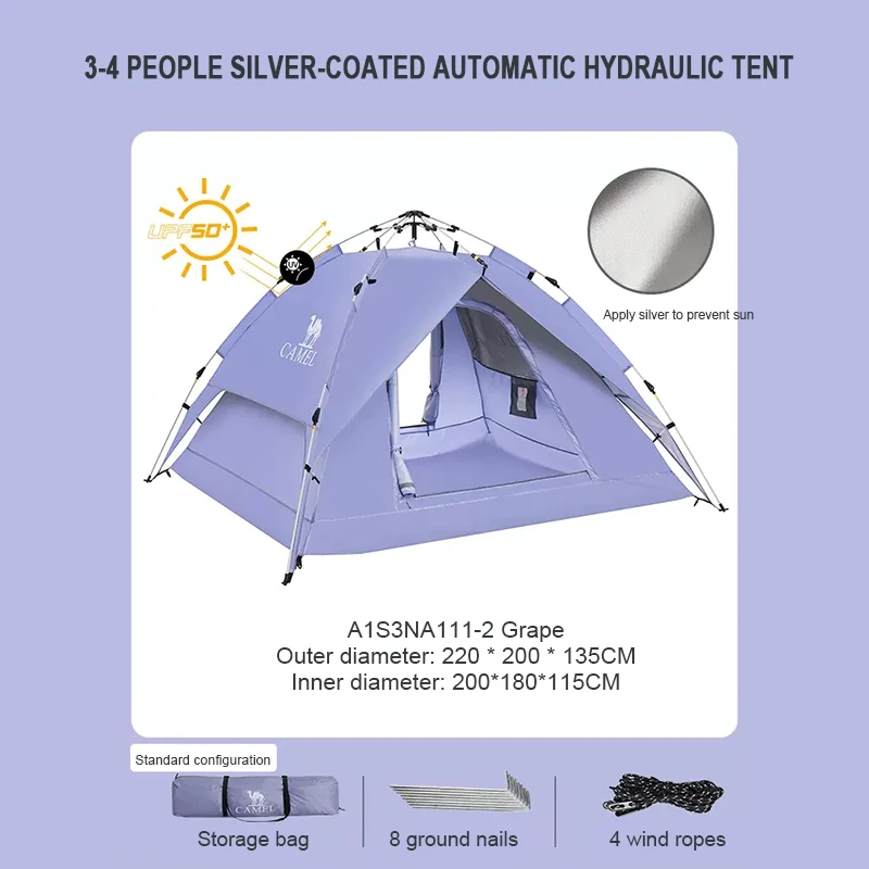 GOLDEN CAMEL 4 Person Camping Tents Travel Outdoor One-touch Tent Sun Protection Automatic Beach Tent Camping Equipment 텐트