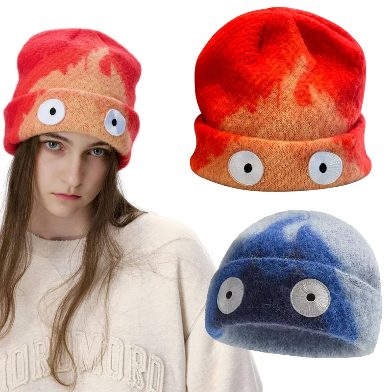 Cartoon Flame Skullies Beanie Woman Man Autumn Winter Fashion Accessories Skullcap Couple Lover Hats Street Versatile Hat Gift