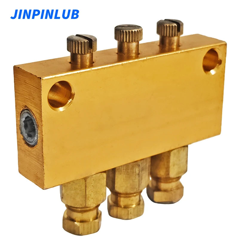 JINPINLUB Type B-3 Brass Adjustable Distributor With 3 Ways Injector For Resistance Lubrication Oil Circuit