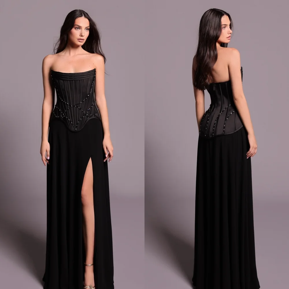 

Customized Matching Fashion Jersey Pleat Beading Sequined A-line Strapless Long Dresses Bespoke Occasion Dresses Chinese Style