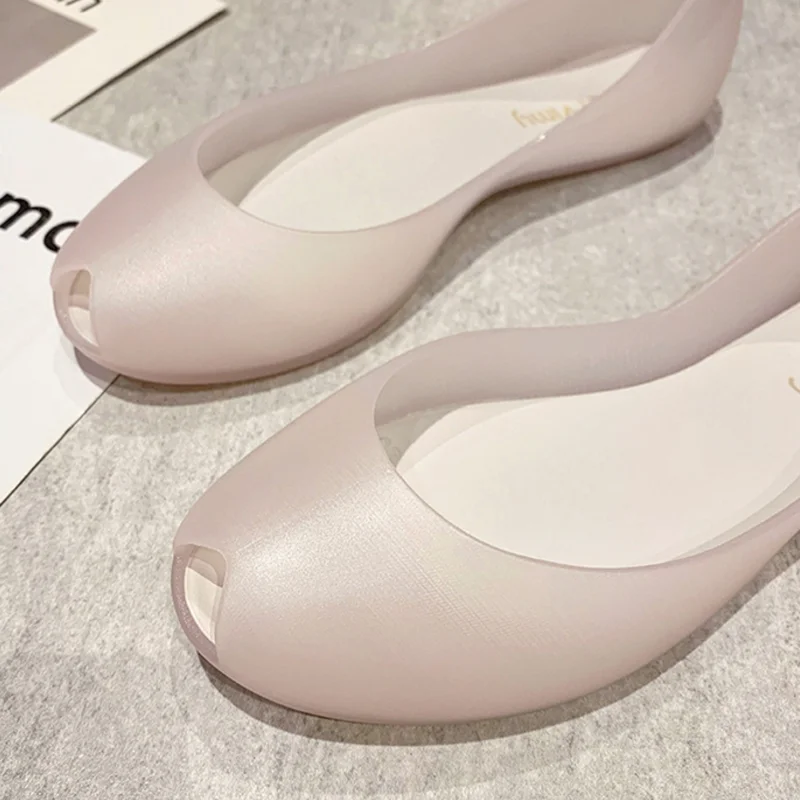 Female Clear Plastic Flats Low Price Peep Toe Small Tip Summer Shoes Soft Bottom PVC Blue Black Pink Slip-On 35-41 25cm Sandals