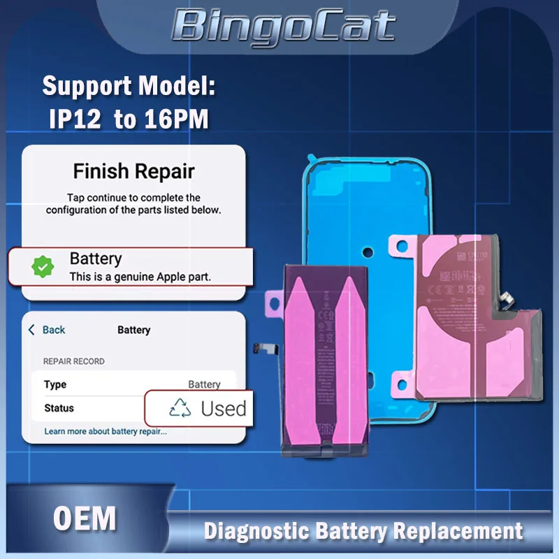 

10 шт. диагностический аккумулятор большой емкости без всплывающего сообщения для iPhone 15Pro 12 13Pro 14Promax 100% здоровый аккумулятор