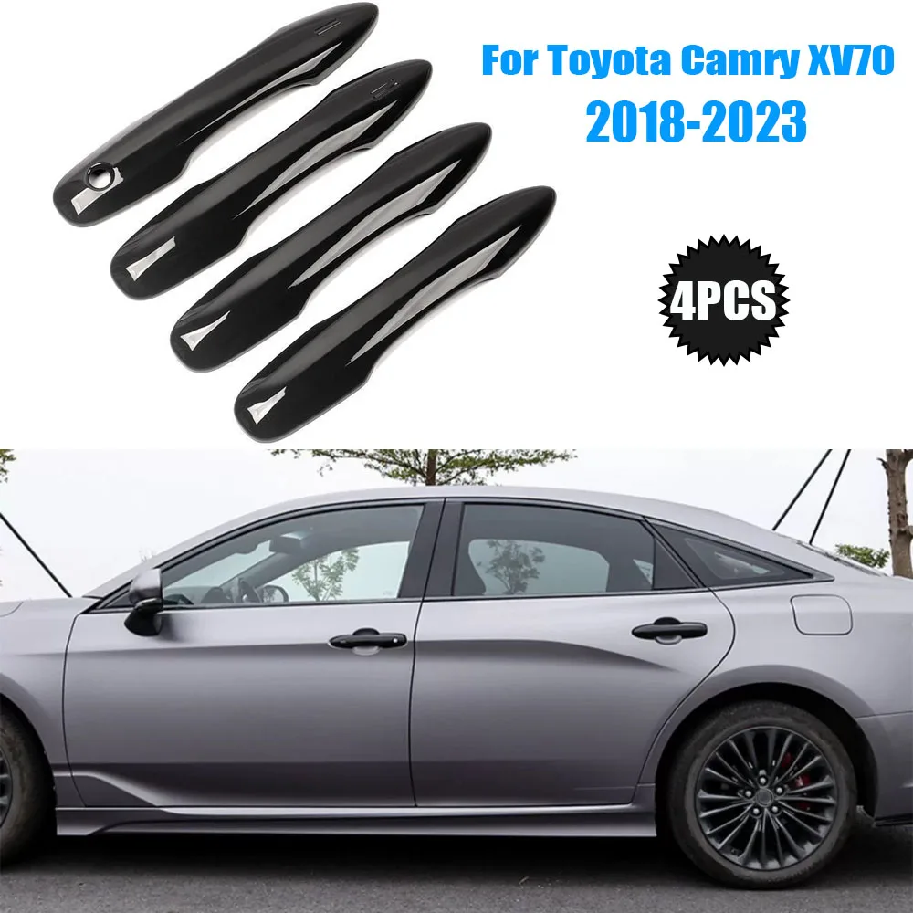 

4 Pcs Exterior Front Rear Door Handle Cap Bright Black/Carbon fiber For Toyota Camry XV70 2018-2023 Outer Accessories