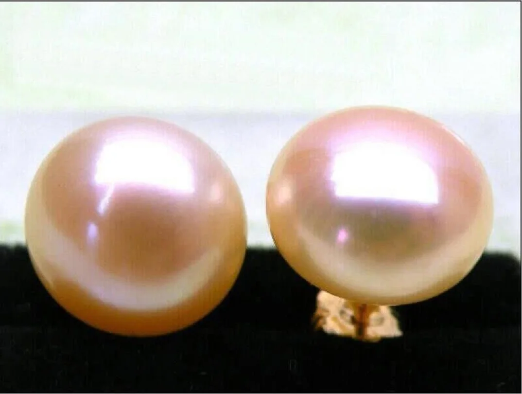 

Large quantity of AAAA 12-13mm genuine perfect pink South China Sea earrings pearl earrings 14Kp gold-