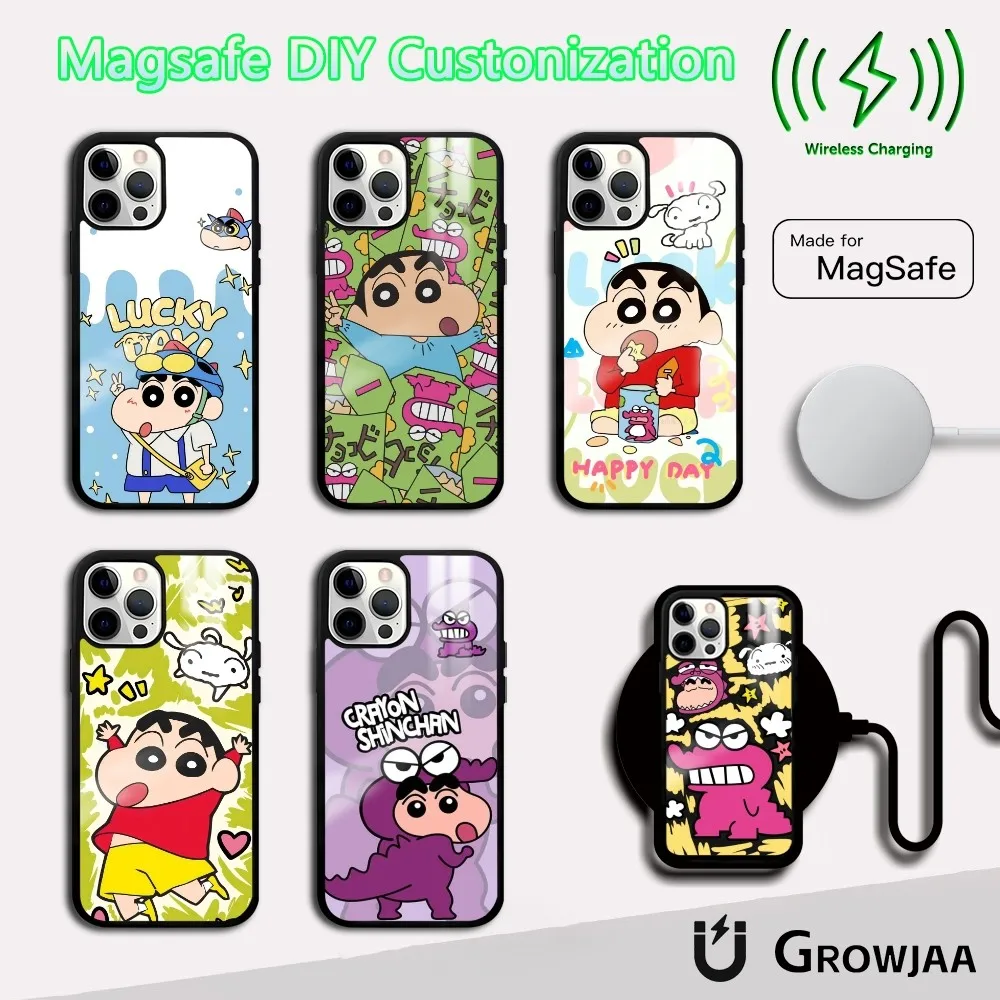 C-Crayon S-Shin-chanS Cartoon Phone Case For iPhone 16 15 14 13 12 11 Pro Max Plus Mini Magsafe Mirror Wireless Magnetic Cover