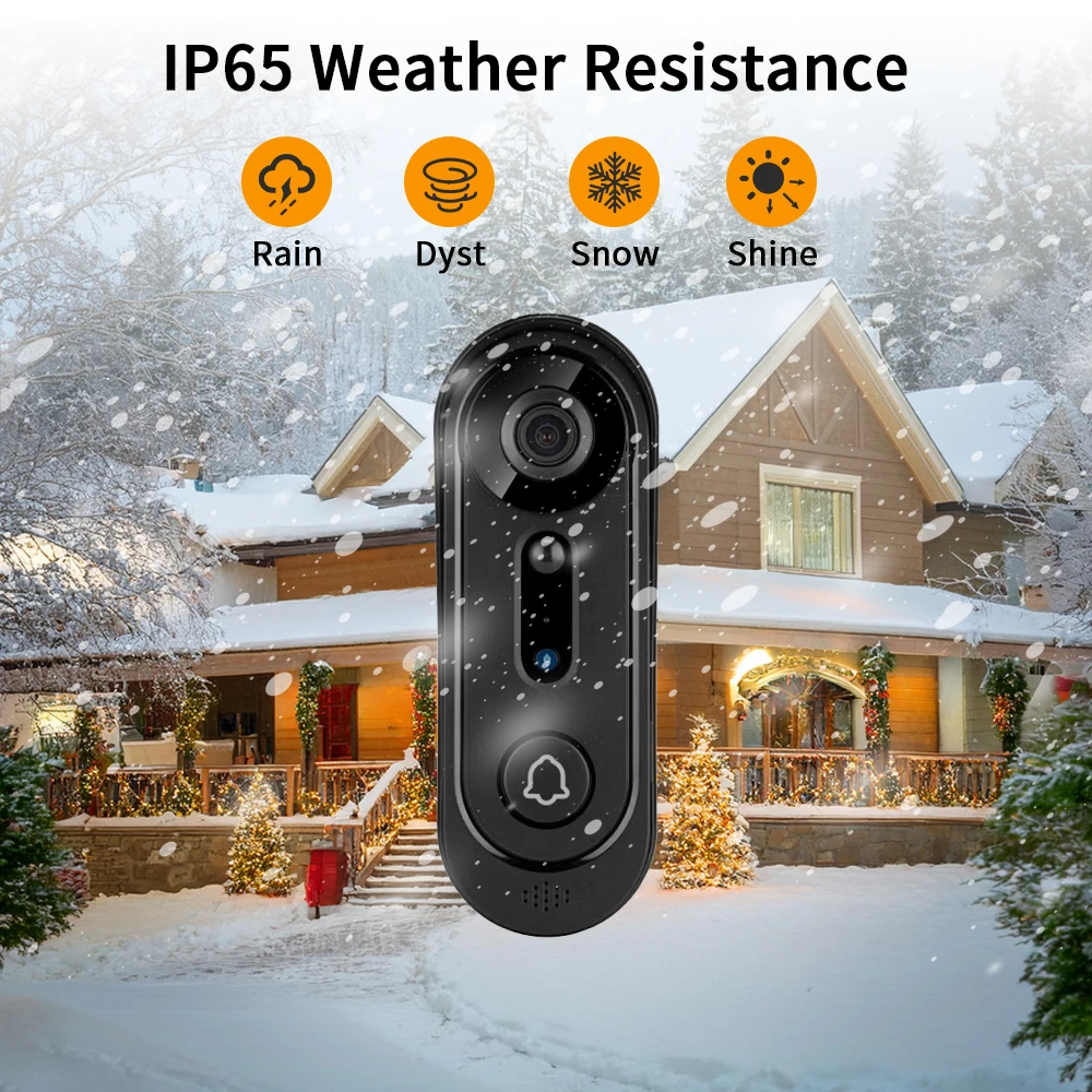 Smart Home Security Doorbell with WiFi Connection IP65 Waterproof  Two-Way Audio Communication Outdoor Wireless WiFi Doorbell