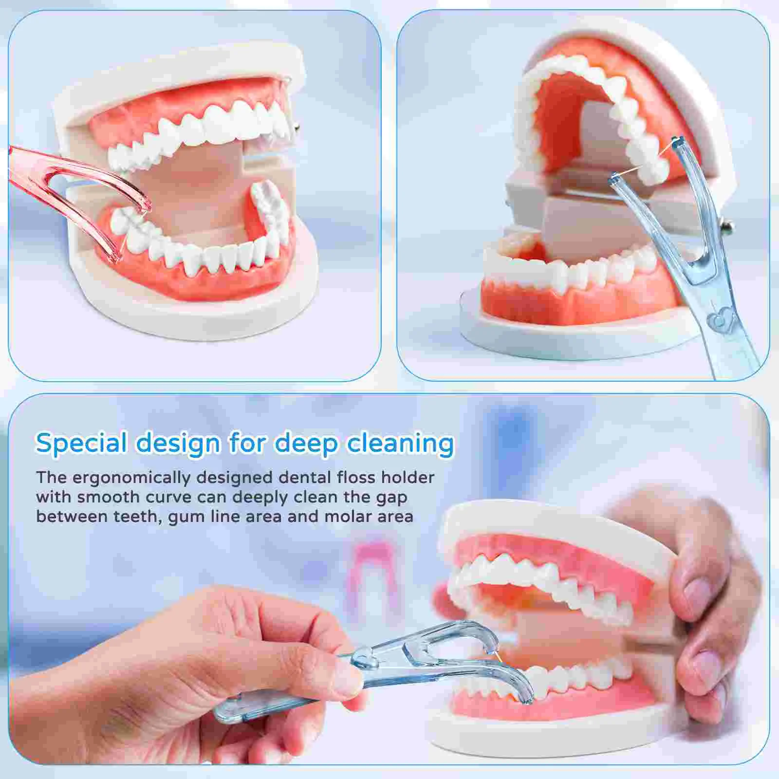 Dispensador Dental con mango de hilo dental reutilizable, soporte para púas envuelto individualmente, 2 uds.