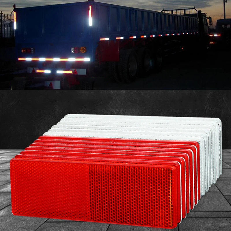 4/6/8PCS Truck Motorcycle Adhesive Rectangle Plastic Reflector Reflective Warning Plate Stickers Safety Sign Red/White Stickers