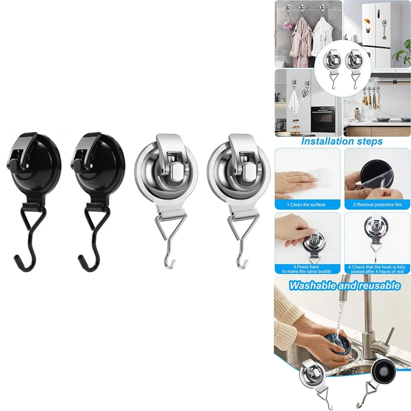 

BMBY-4PCS Heavy-Duty Suction Cup Hooks For Towel, Robe, Loofah & Wreath, For Bathroom & Kitchen, No Tools Required