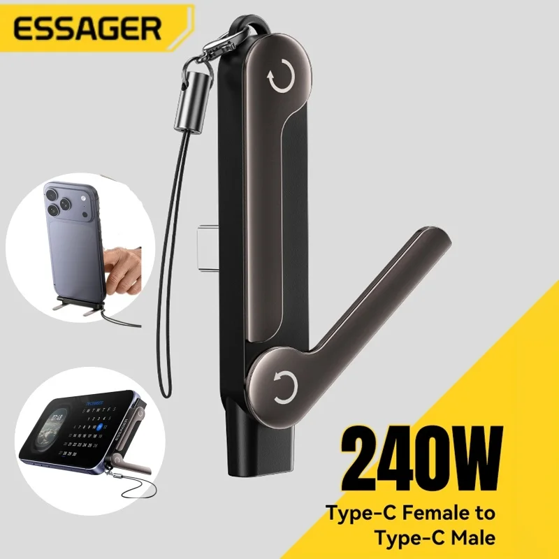 

Essager 240W USB C OTG Adapter With Stand 90 Degree Type C Female to iP Male Converter For iPhone 17 16 Macbook Xiaomi Samsung