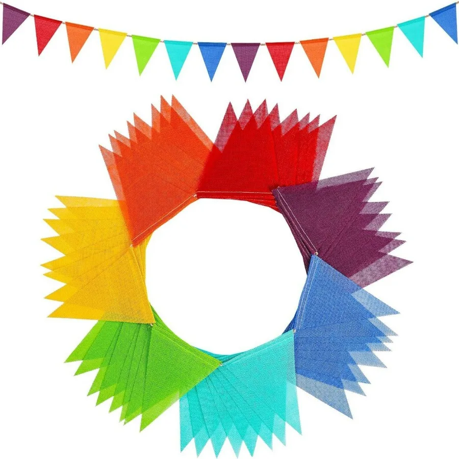 Flags Colorful Pennant Banner Flags Triangle Flags Garland for Theme Birthday Party Outdoor Event Anniversaries DIY Decorations