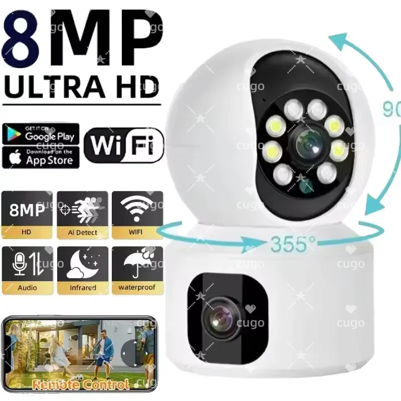

8-мегапиксельная Wi-Fi IP-камера с двусторонней аудиосвязью, умная камера для домашней безопасности, монитор для наблюдения за детьми и домашними животными, беспроводная PTZ-камера с автоматическим отслеживанием