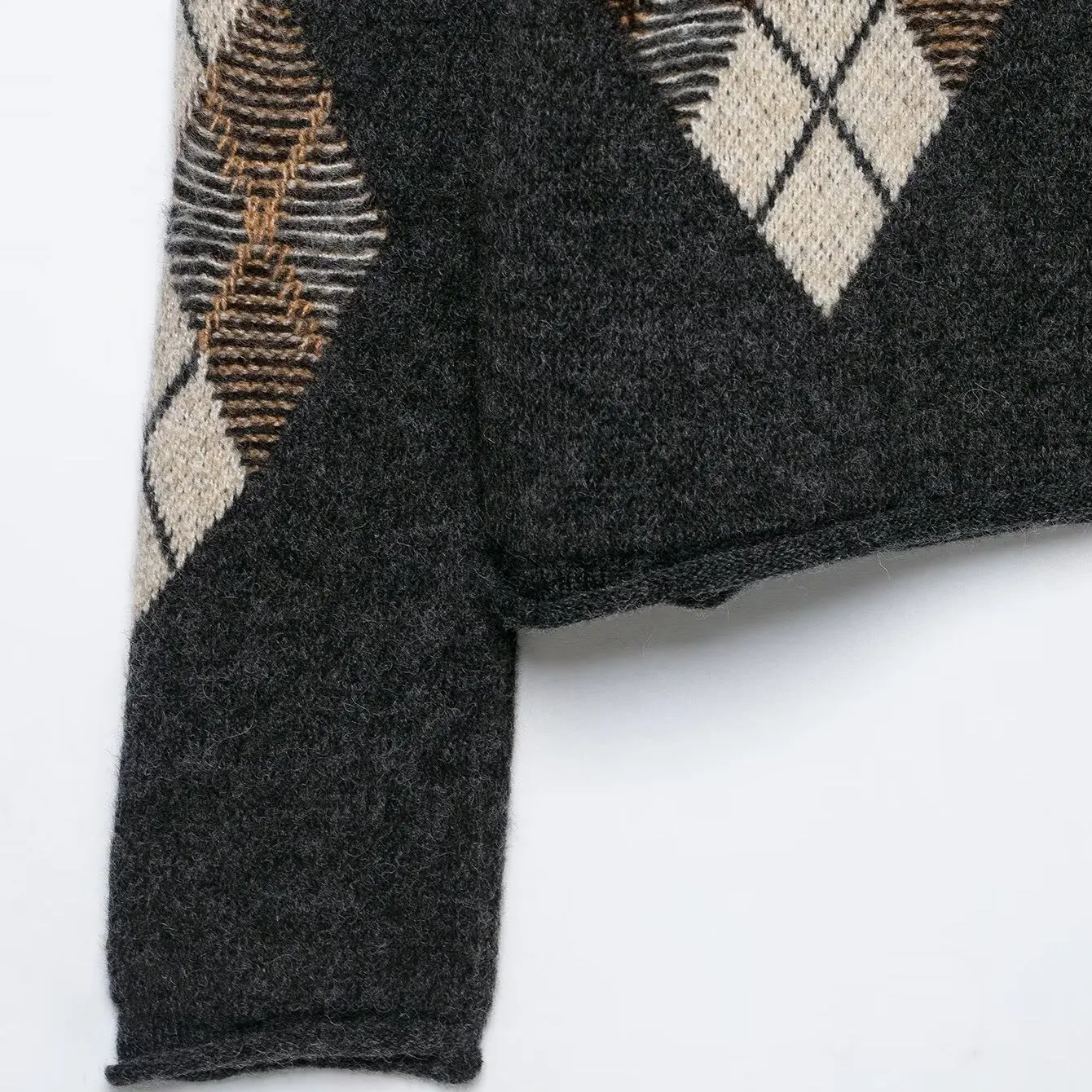 KASLEAD New Women's High-End Diamond Pattern Knitted Jacket Polyester Fiber Long Sleeve Short Style Button Closure Autumn Season
