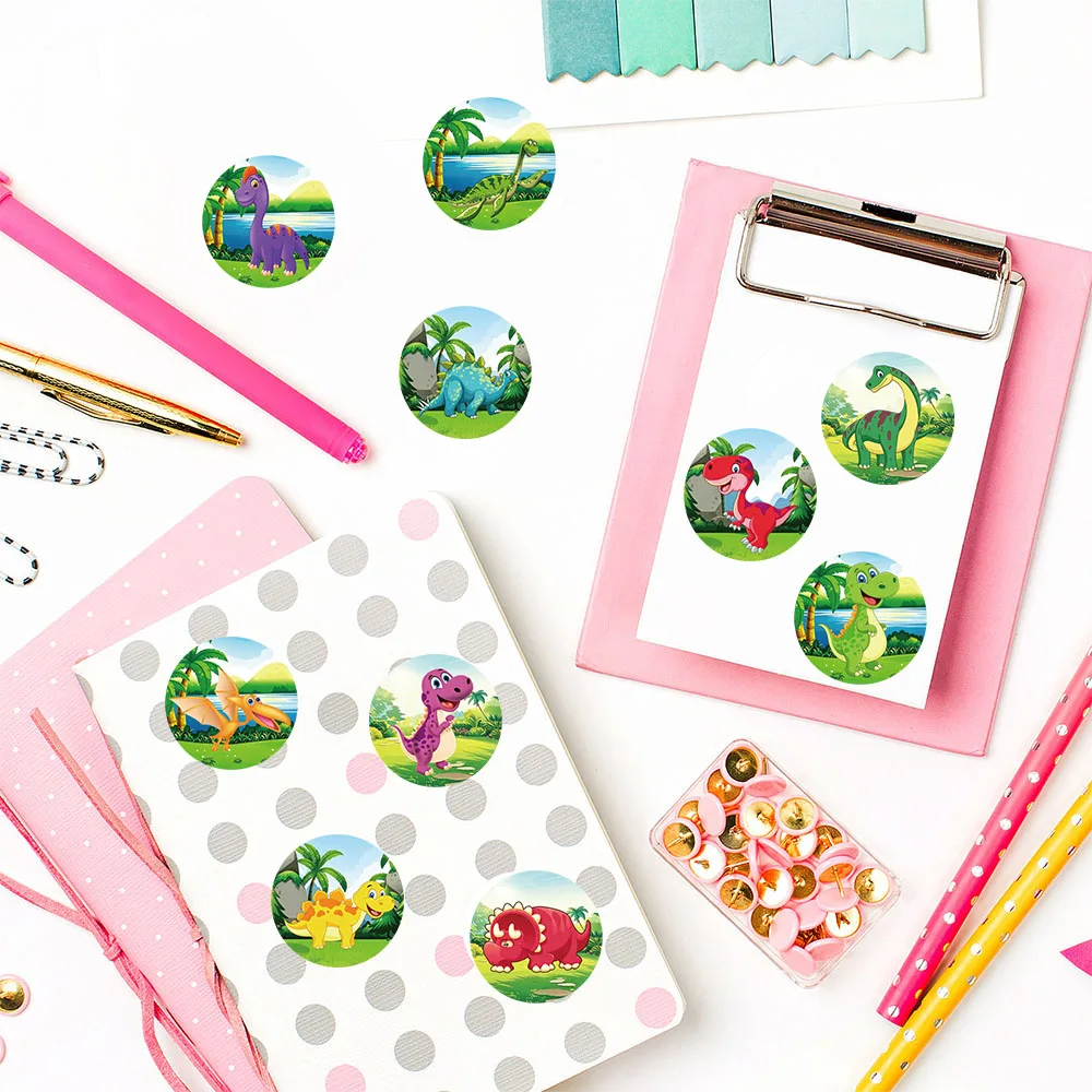 500Pcs/roll Jungle Little Dinosaur Roll Stickers Cartoon Luggage Water Motorcycle Fridge PET Fridge Laptop Phone Gifts Sticker
