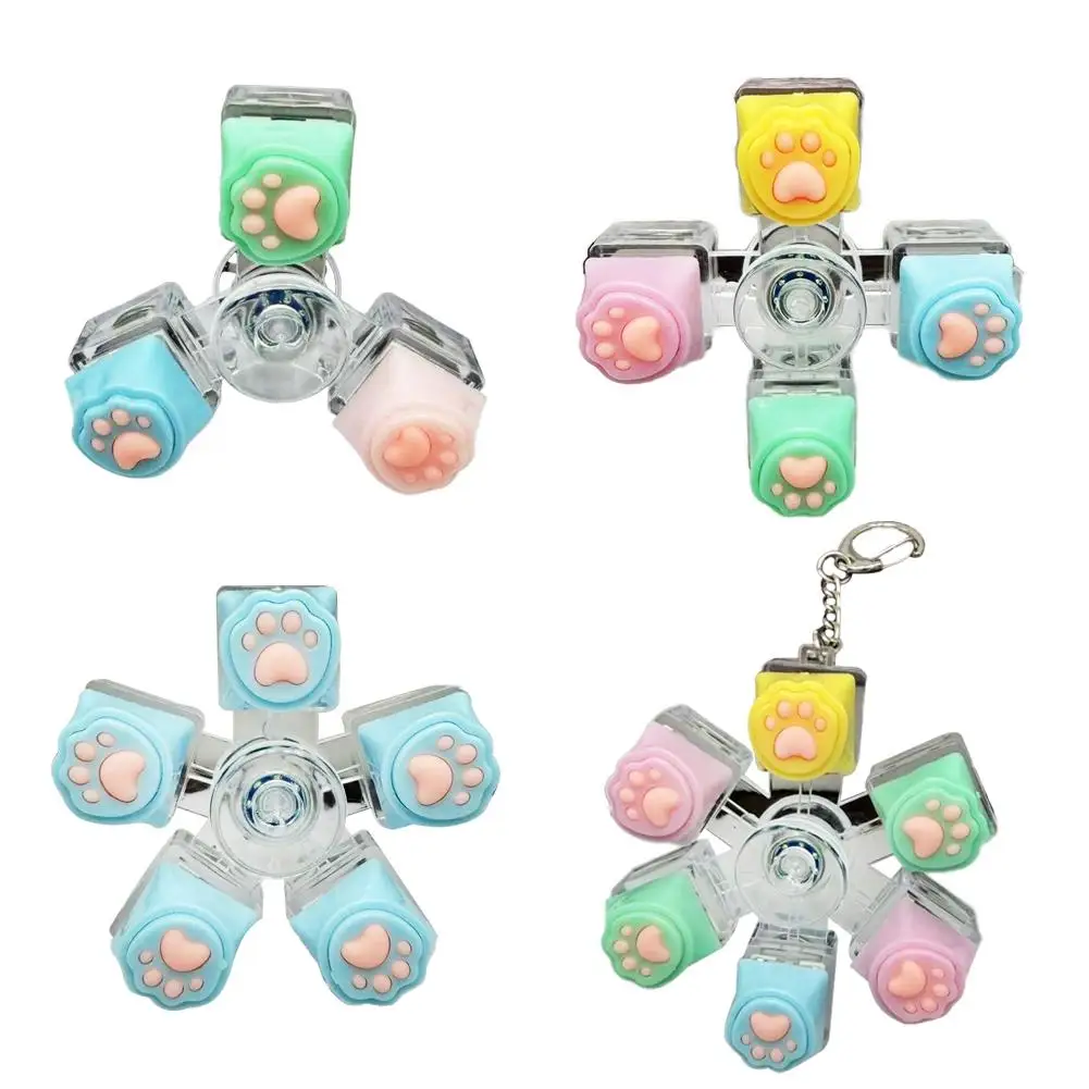 Cat Paw Clicker Keychain Funny Spinner Stress Relief Fidget Toy Keyboard-Style Button for Anxiety Portable Decompression Key