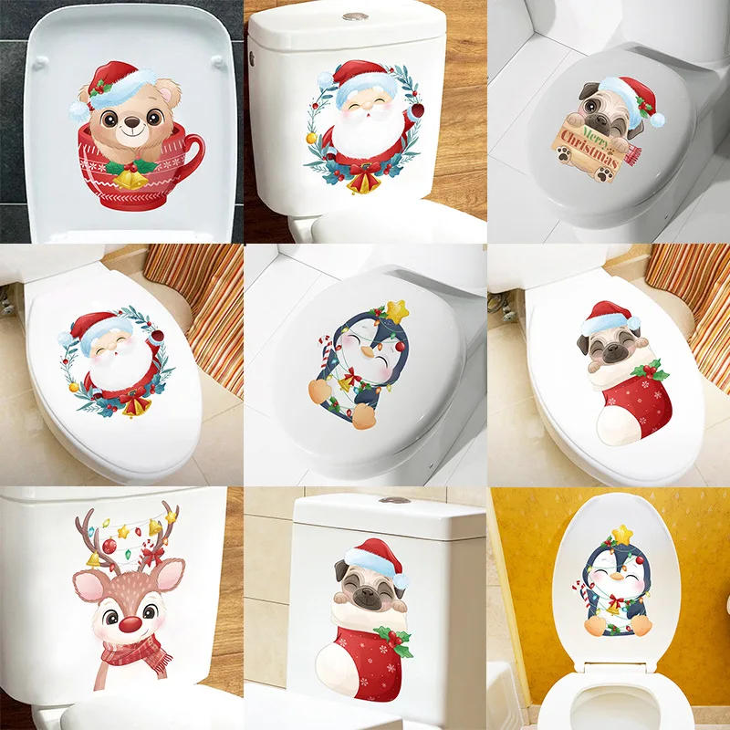 Cartoon Animals Wall Stickers Christmas Decoration 2023 Home Decor Toilet Decals Living Kids Room New Year Festival Wallpaper