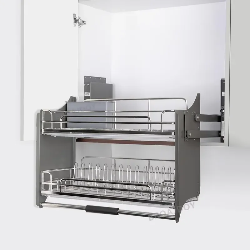 Cheap Price Adjustable Pull-down Storage Basket Installed in Kitchen Cabinets with Buffered Storage Basket