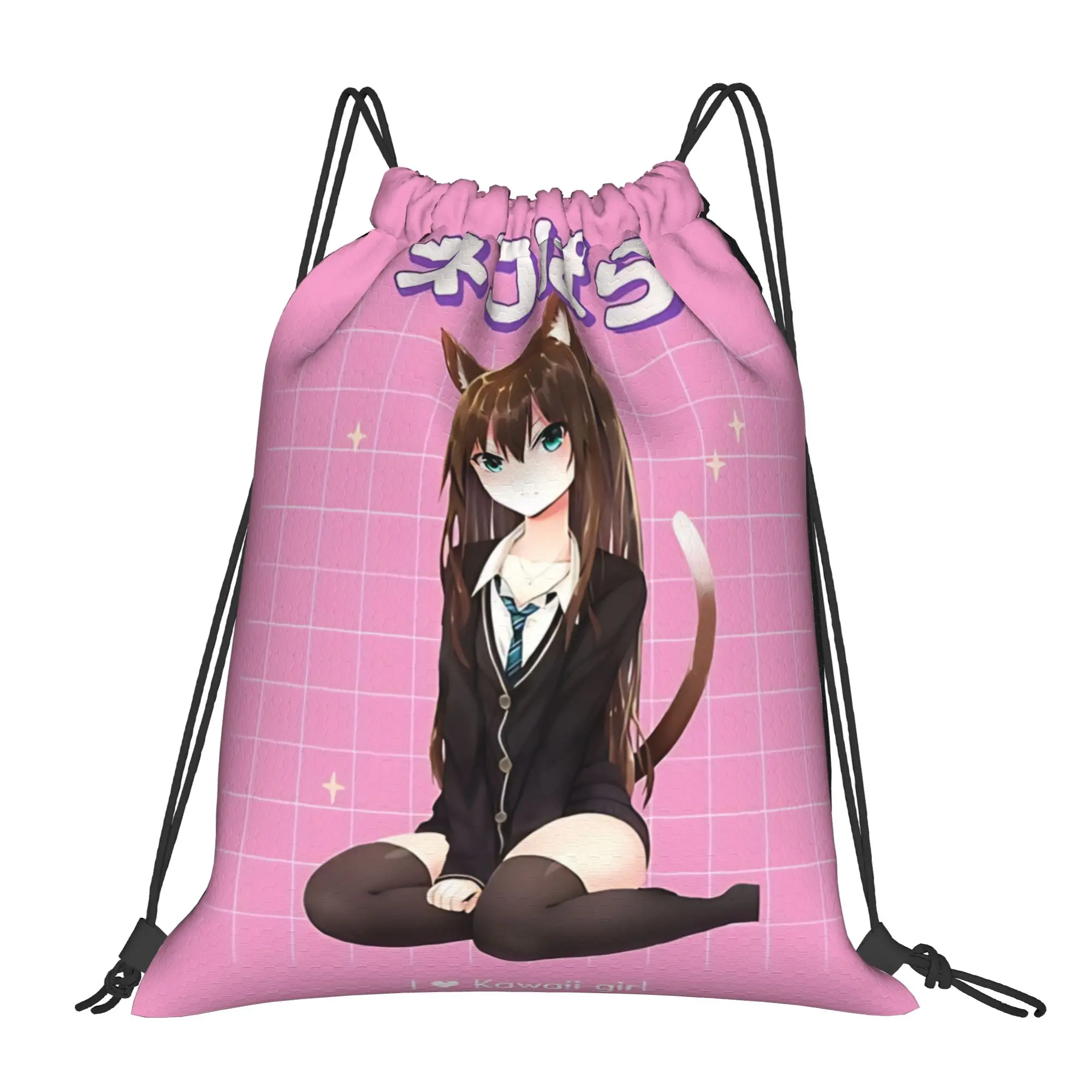 Nekopara cartoon Portable Sports Riding Gym Drawstring Storage Sporty Backpacks