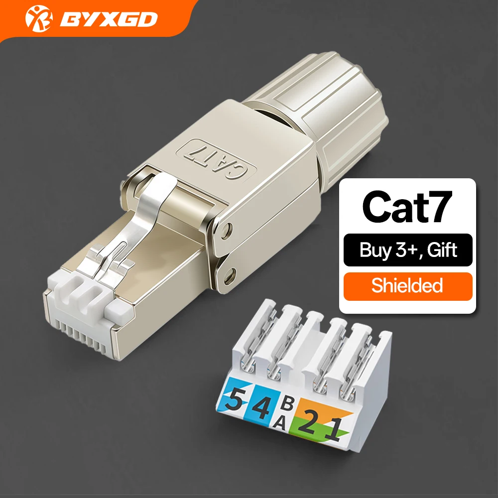 BYXGD CAT7 RJ45 Connector Tool Free Shielded Network Plug 10Gbps Gold Plated Ethernet Connector CAT6A Reusable for Server CCTV