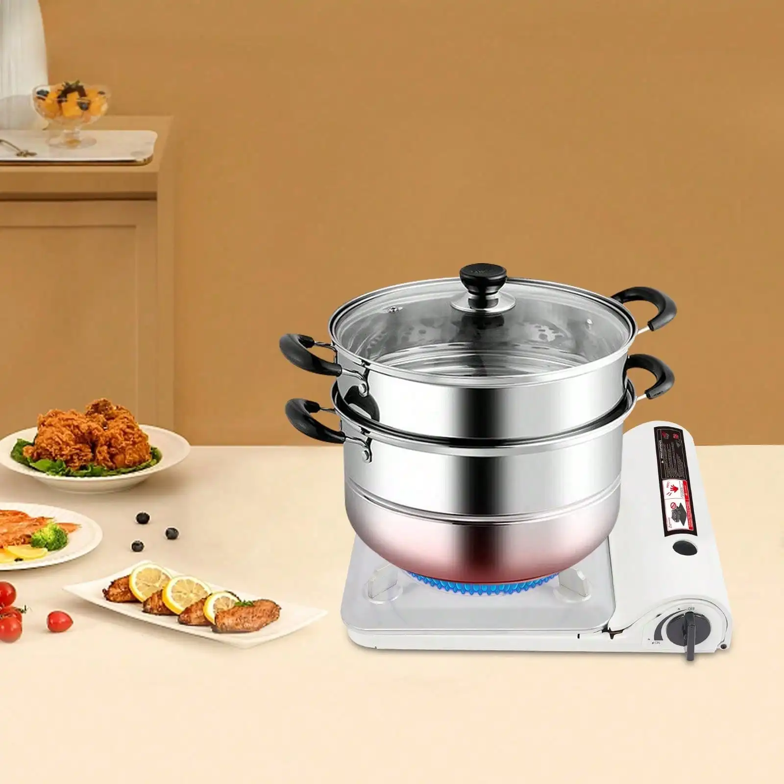 RustyVioum Portable Camping Stove With 3500W Power, 60 Flames, Butane Fuel, Windshield, Design, Lightweight, And Easy To Carry For Outdoor Grilling & Cooking  st260126155458775359111