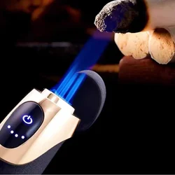 JOBON-High-end Rechargeable Gas Hybrid Lighter, Personalized and Creative Three-straight Blue Flame, Touch Cigar Lighter