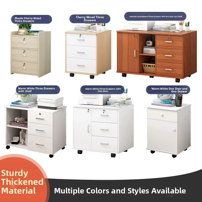 Thickened Multi-layer Drawer Wooden File Cabinet, Lockable Mobile Under Desk Document Storage Organizer for Office