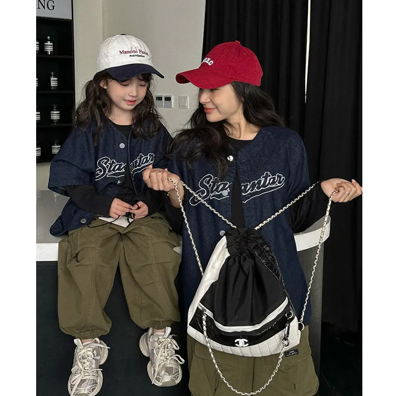 Street Fashion Set di vestiti coordinati genitore-figlio Abbigliamento per la famiglia Coreano Papà Mamma e figlia Figlio Cappotto hip-hop Top Pantaloni Abiti