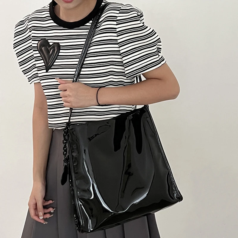Luxury Designer Women\'s Tote Bag Fashion Patent Leather Glossy Underarm Shoulder Bags Large Capacity Commuting Handbags