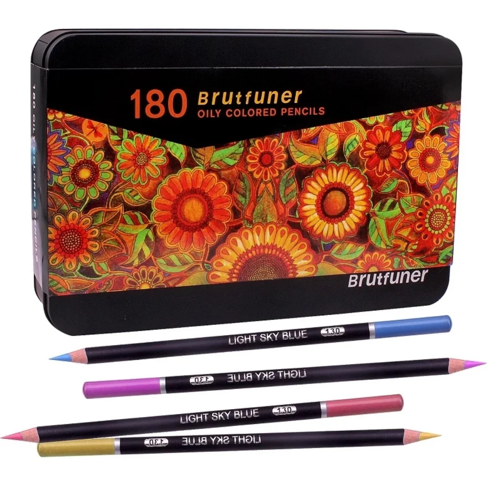 Brutfuner 72/120/180 color professional oil color pencil iron box set square pole wooden sketch color pencil school professional