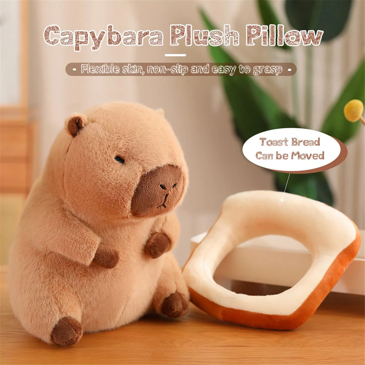 Almofada De Pelúcia Capivara Bonito com Pão, Boneca Macia Kawaii, Brinquedos De Pelúcia