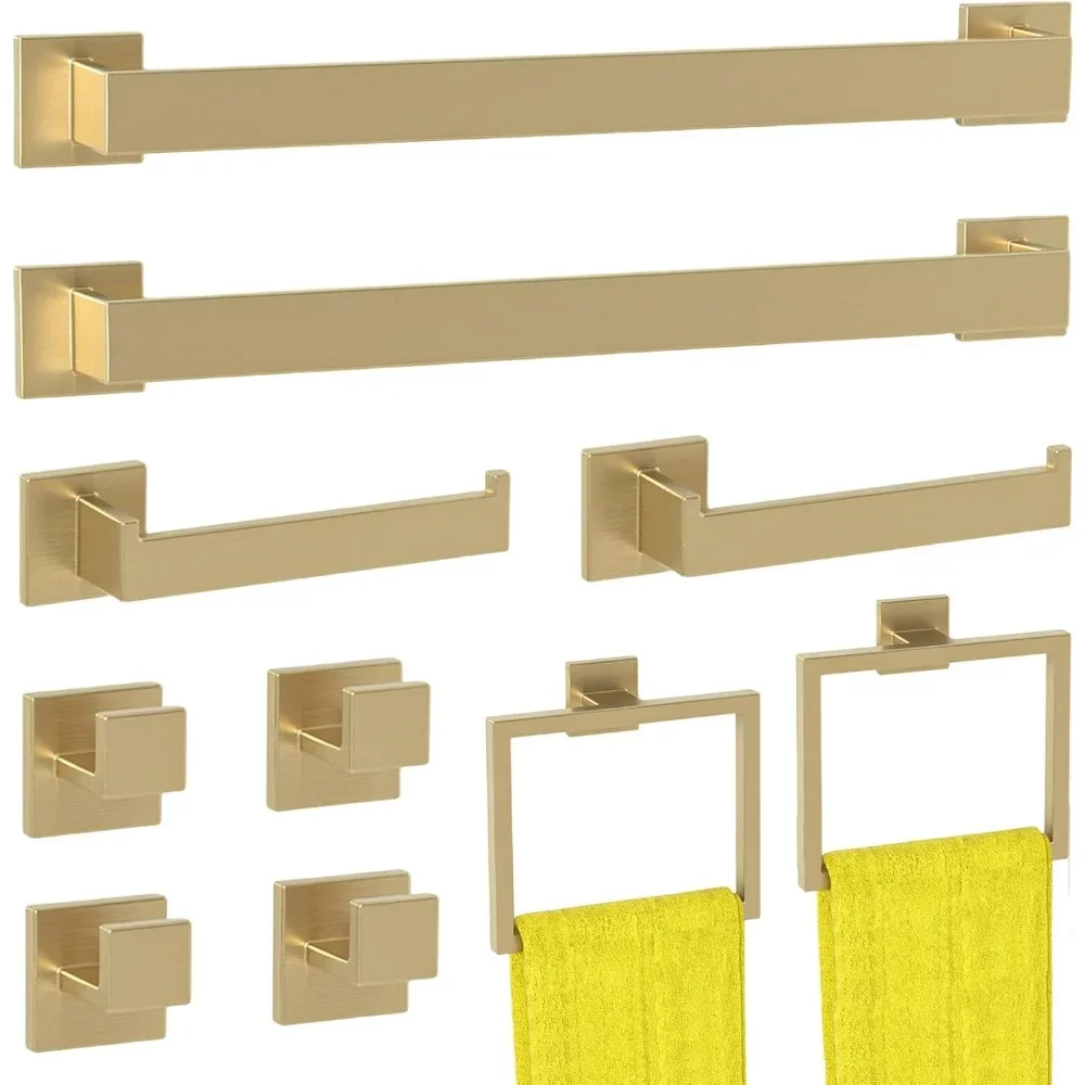 

10 шт. Золотая фурнитура из нержавеющей стали-24 дюйма настенный держатель для полотенец и держатель для туалетной бумаги, кольцо и крючок для полотенец
