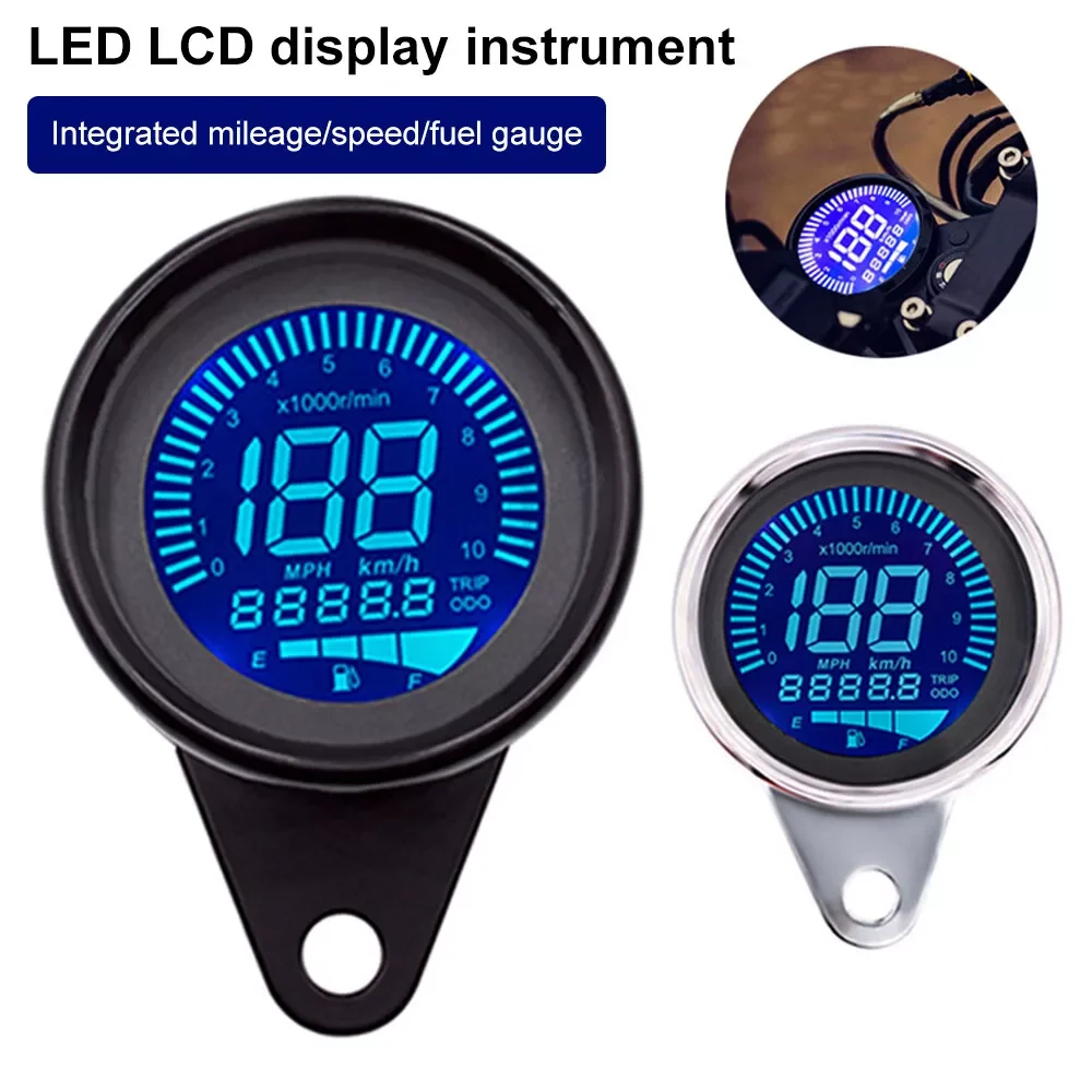 

Digital 12V Universal Digital Motorcycle Speedometer Odometer Tachometer Gauge fuel meter LED Indicator
