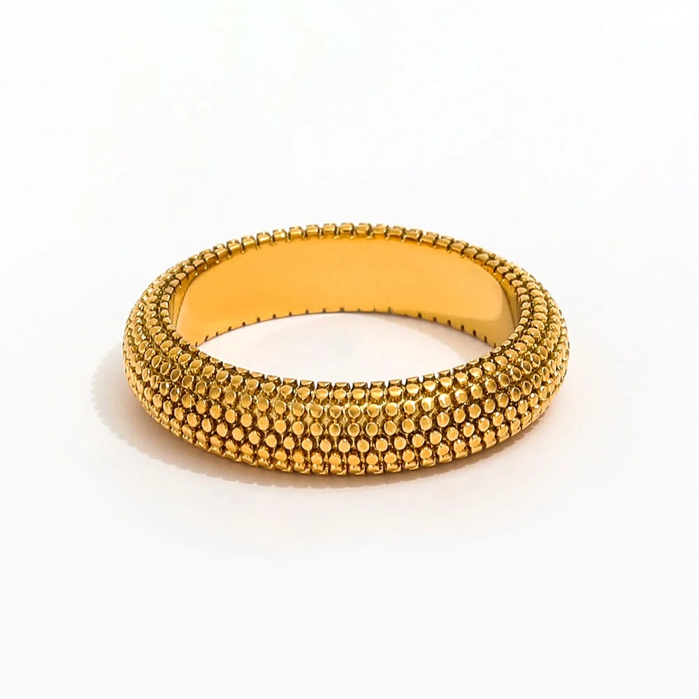 

Joolim Jewelry Wholesale High End PVD Waterproof Fashion Vintage Versatile Densely Spotted Stainless Steel Ring Trend For Women