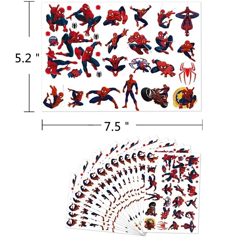 Marvel Cartoon Spiderman Tattoo Stickers  for Kids Boys Anime Birthday Party Decorations Temporary Tattoos Toys Party Supplies