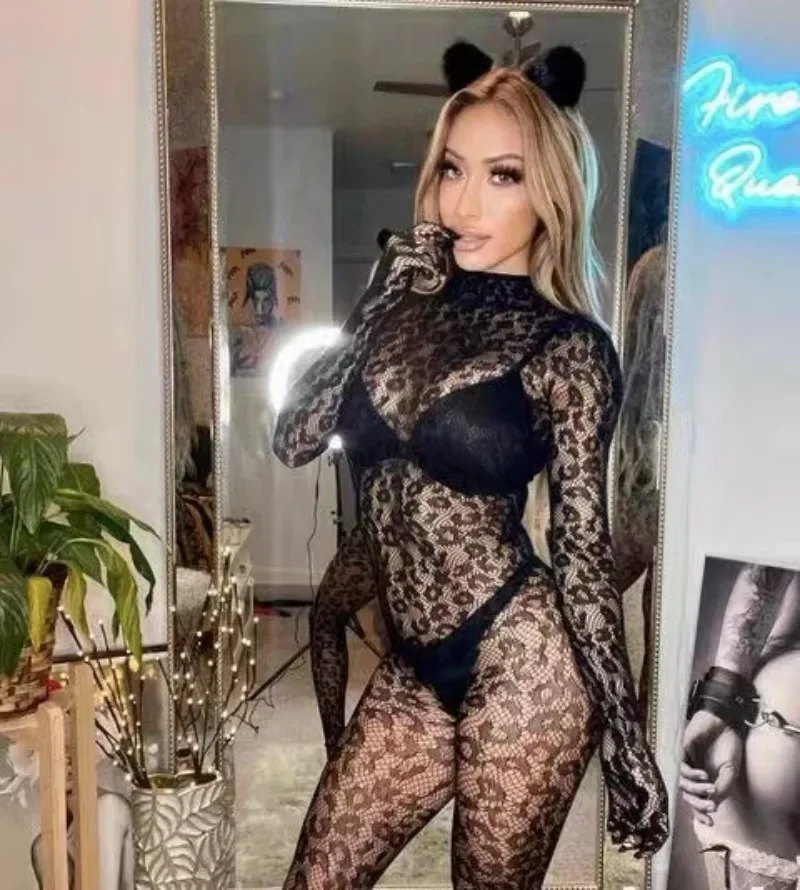 Sexy Women Lingerie Babydoll Underwear Chemises Exotic Apparelt Costumes Sexy Body Stocking Leopard Bodysuit