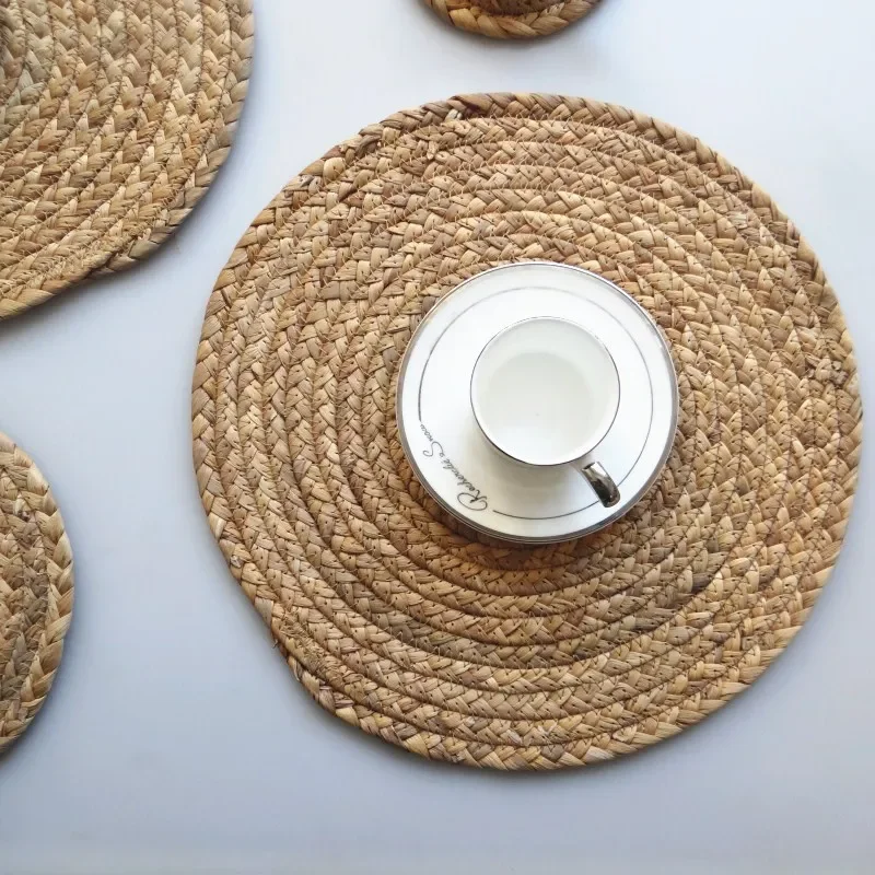 Straw Placemat Home Table Heat Insulation Mat Round Coaster Tray Pan Mat Placemat