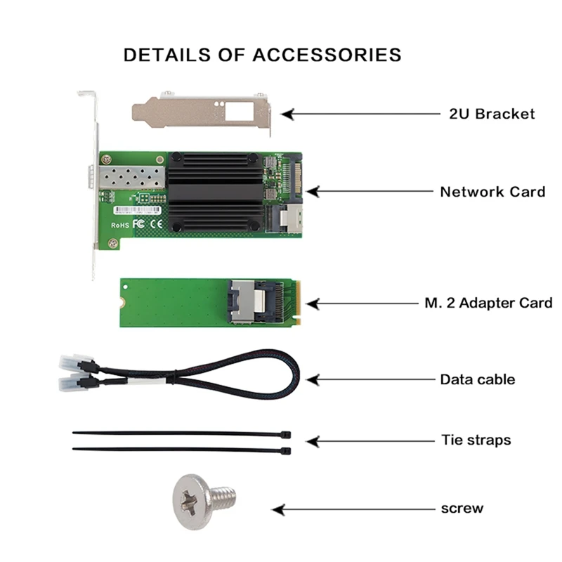 Imagem -02 - Adaptador de Rede Ethernet Sfp Mais M.2 10g Chip Intel 82599 en Porta Única X520-da1 Excluindo Módulo de Fibra Óptica 10g