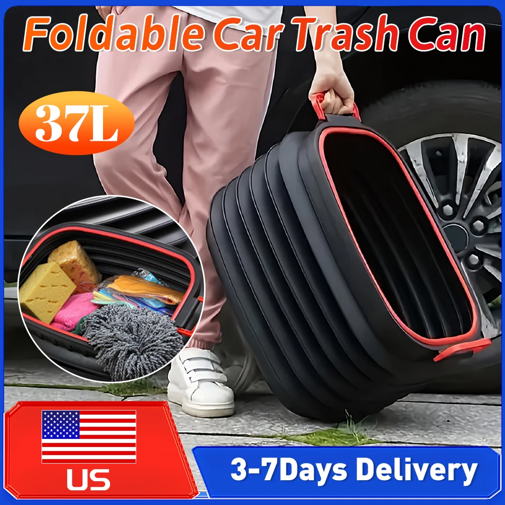 

37L Collapsible Folding Storage Bucket Portable Car Trash Can with Handle Car Trunk Organizer for Fishing Camping Car Wash Tools