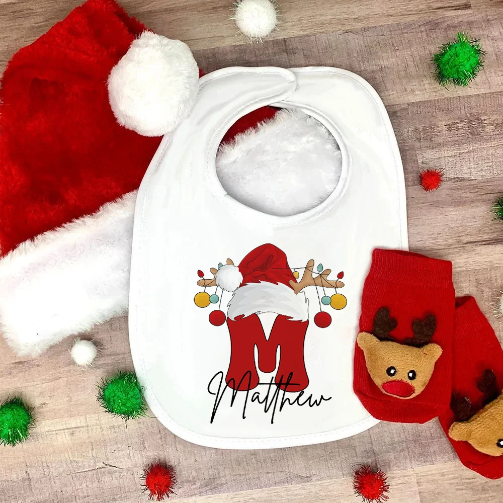 Personalized Baby Bib Bibs Letter with Name Christmas Party Newborn Cotton Saliva Towel Custom Xmas Baby Bib Infant Shower Gift