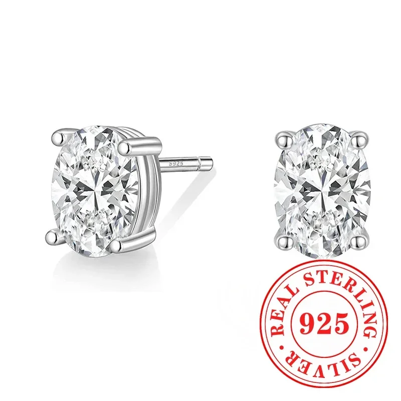 

Huitan Dazzling 925 Sterling Silver Stud Earrings Glittering Oval CZ Jewelry for Women Wedding Classic And Simple Design Jewelry