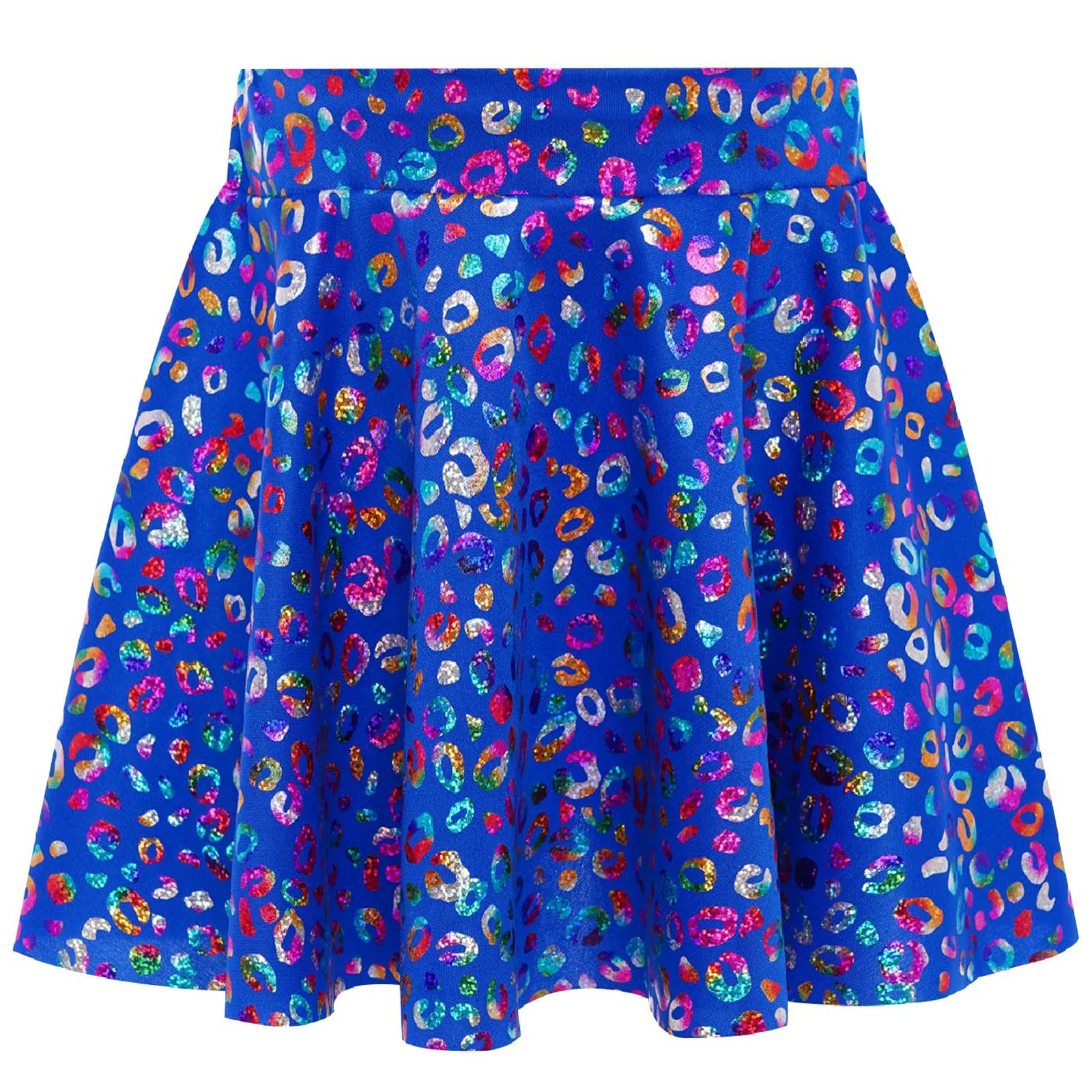 

Kids Girls Jazz Cheerleading Dance Skirt Fashion Metallic Leopard Print Elastic Waist Ruffled Skirt for Performance Streetwear
