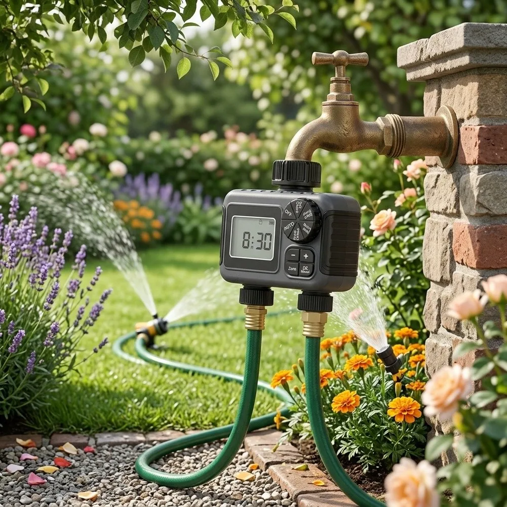 Dual Outlet Sprinkler Controller for Outdoor Garden Lawn Patio Pool Filling with Manual Mode and Auto Programming