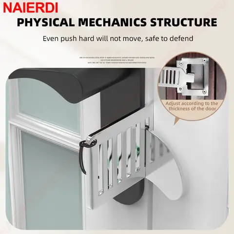 NAIERDI Bärbart dörrlås i rostfritt stål, stöldskyddslås, kraftig säkerhet för hem, hotell, lägenhet, studenthem och resor 8 best sales dörrlycka - №3