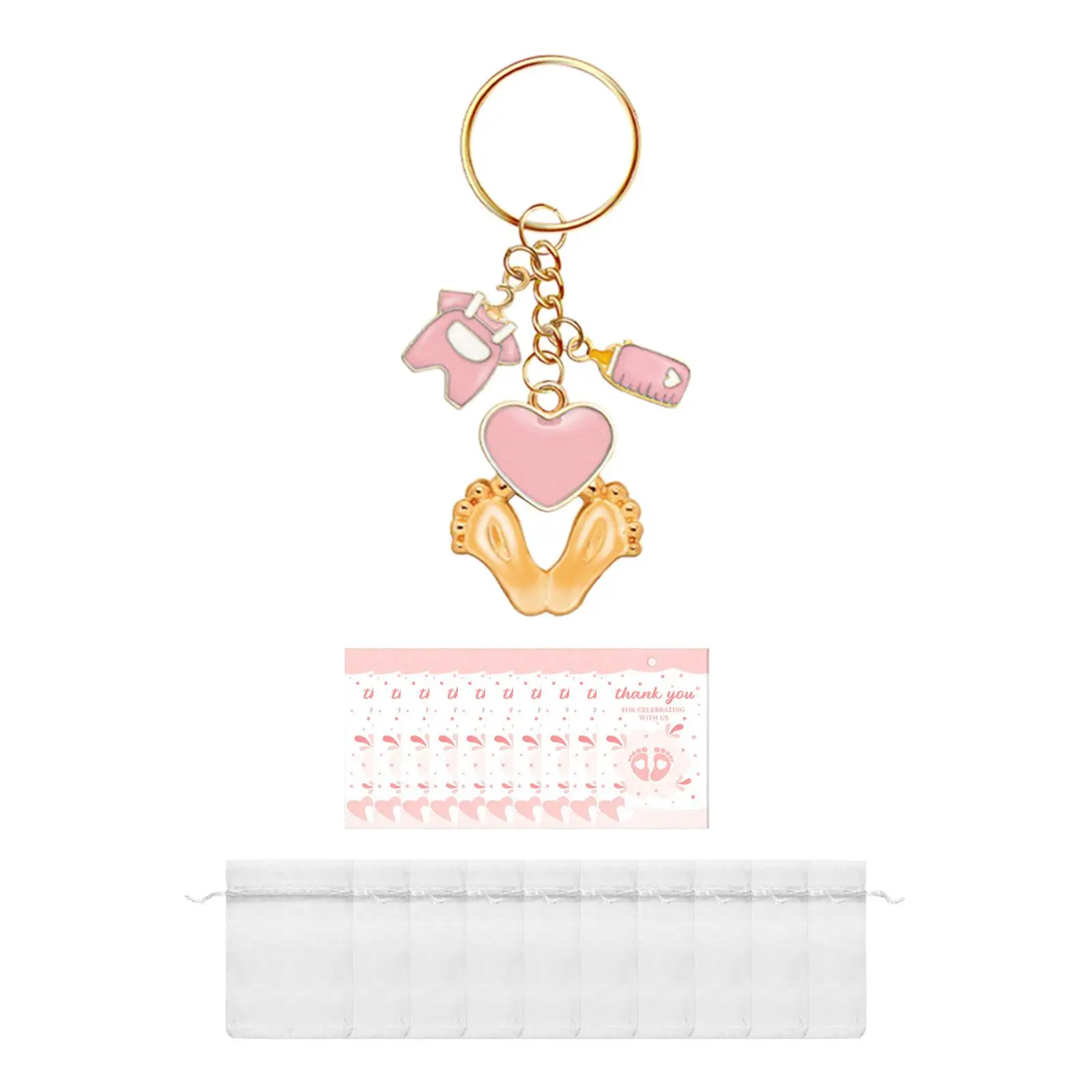 Baby Shower Favor for Guests Portable House Key Holder Party Return Favors Footprint Keychain with Organza Bags & Thank You Tags