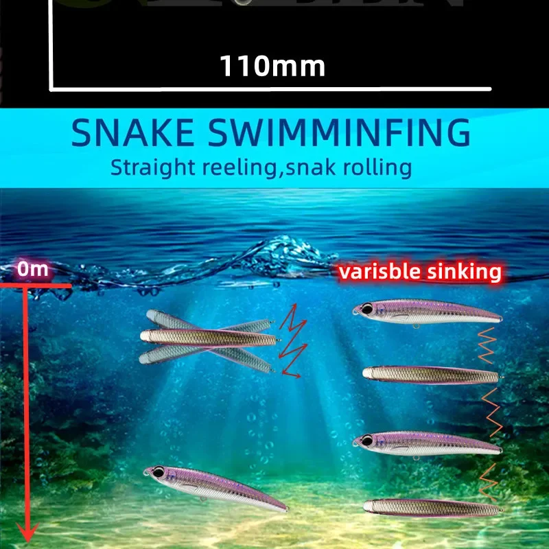 Greenspider New Pencil Fishing Lure Sinking 110mm 60g  Big Game Artificial Hard Bait 5X Hook for GT Tuna Sea Fishing Lures