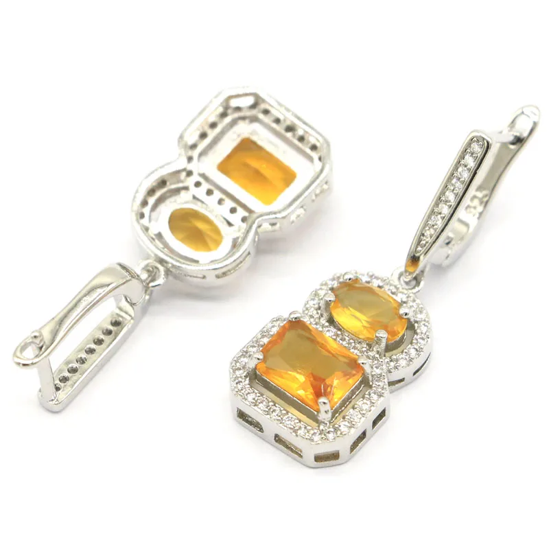 35x13mm 6.8g Prevent Allergy Golden Citrine Pink Morganite Peridot Violet Tanzanite Blue Aquamarine CZ Silver Earrings