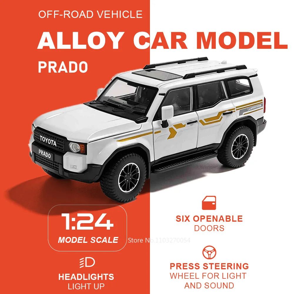 

Машинка-модель внедорожника Toyota Prado FJ Cruiser 1:24, литая из сплава, со звуком, светом, откатным механизмом и поворотными передними колесами. Идеальный подарок на праздник.