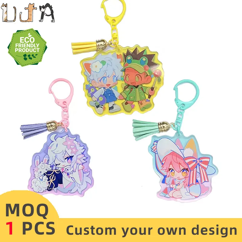 UJA CNC Diamond Cut Anime Keychains Wholesale Custom 3D Keychain Brand Logo Bubble Tea Zodiac Clear Charms